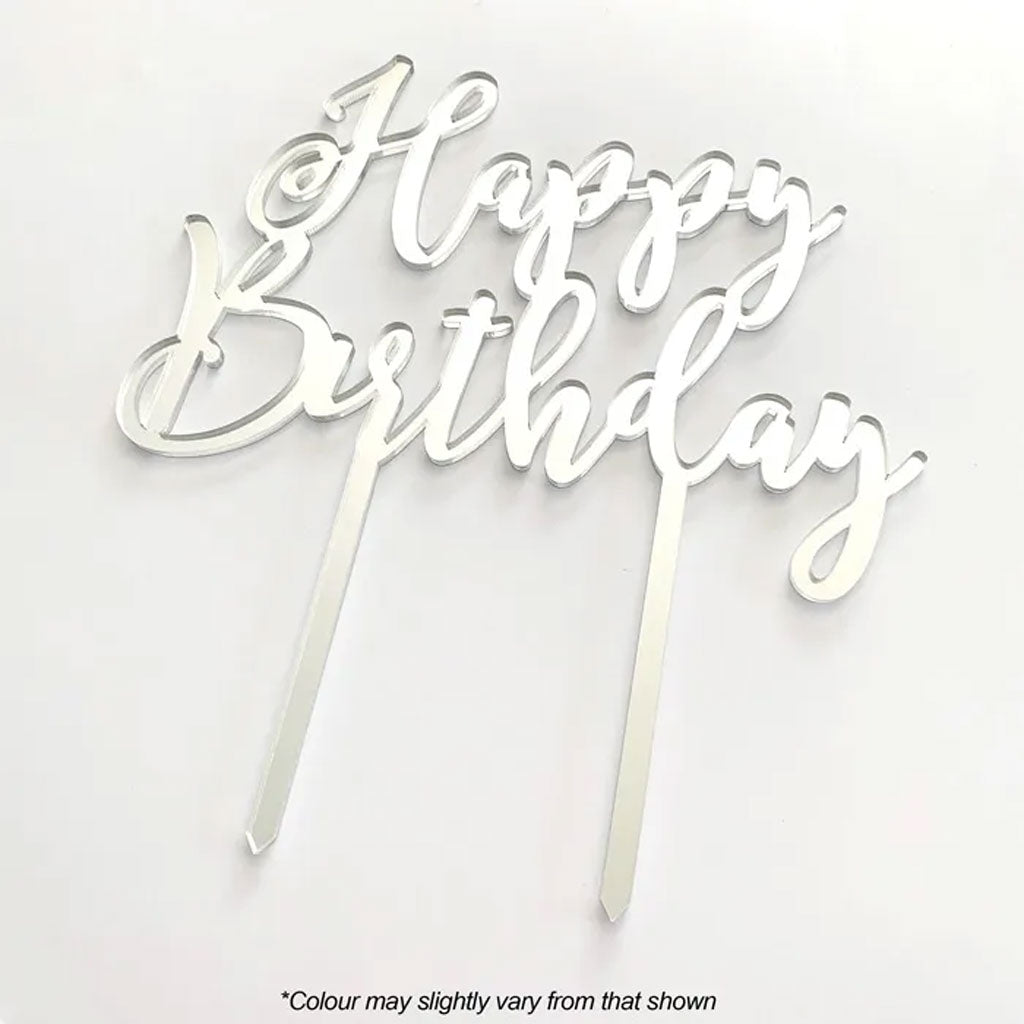 Cake Craft Happy Birthday Silver Mirror Acrylic Cake Topper