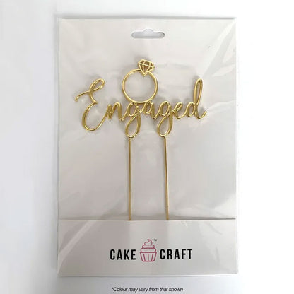 Cake Craft Metal Cake Topper Engaged Gold