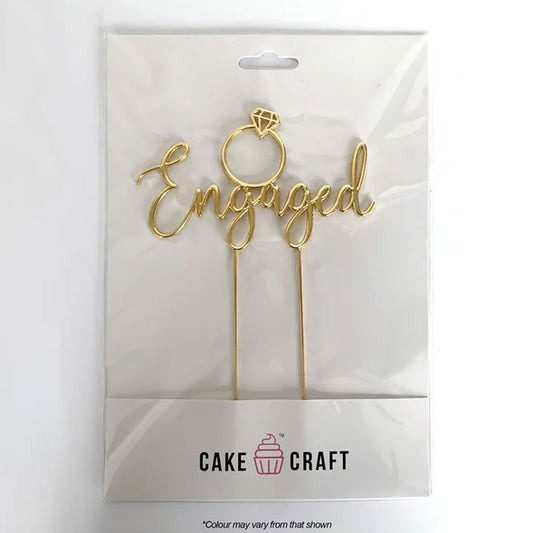 Cake Craft Metal Cake Topper Engaged Gold