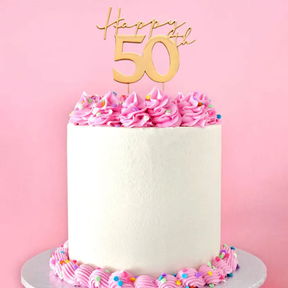 Cake Craft Metal Cake Topper Happy 50th Gold