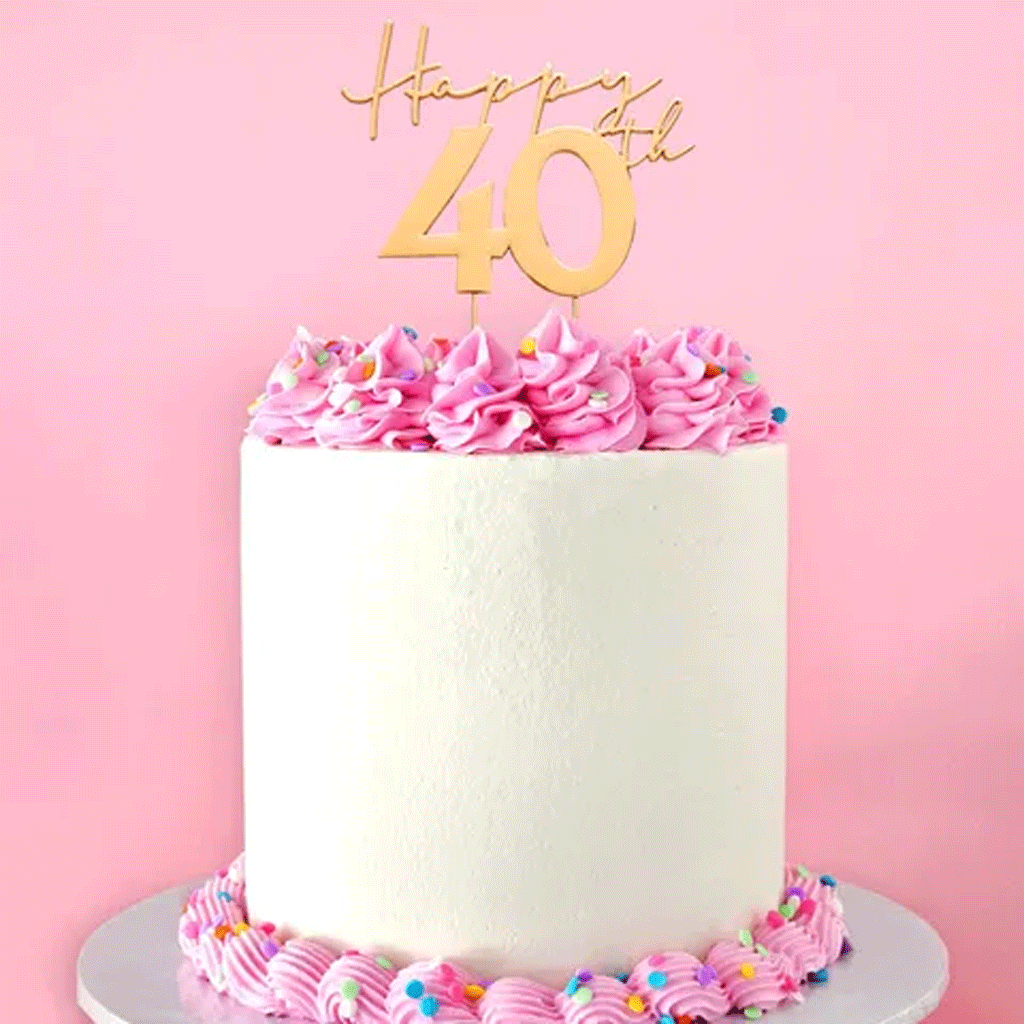 Cake Craft | Metal Cake Topper | Happy 40th | Gold | Lloyd Holt Packaging