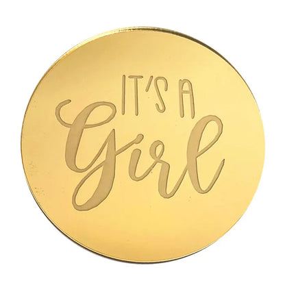 It's a Girl Round Gold Mirror Topper 5cm