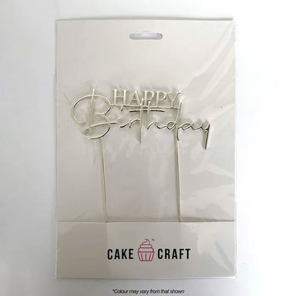 Cake Craft Metal Cake Topper Happy Birthday Style #2 - Silver