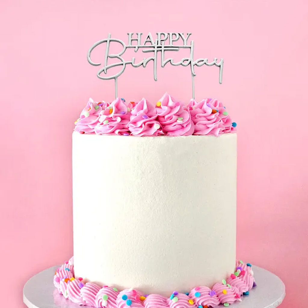 Cake Craft Metal Cake Topper Happy Birthday Style #2 - Silver
