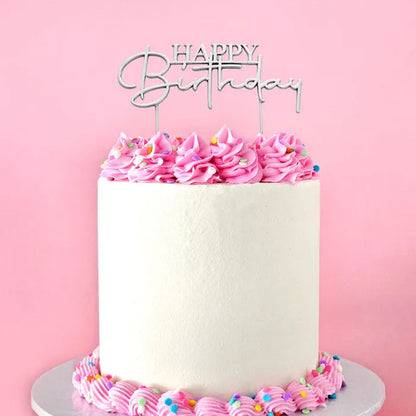 Cake Craft Metal Cake Topper Happy Birthday Style #2 - Silver