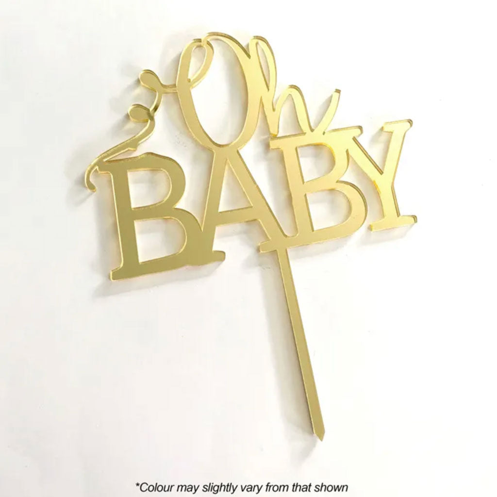Cake Craft Mirror Acrylic Cake Topper | Oh Baby | Gold