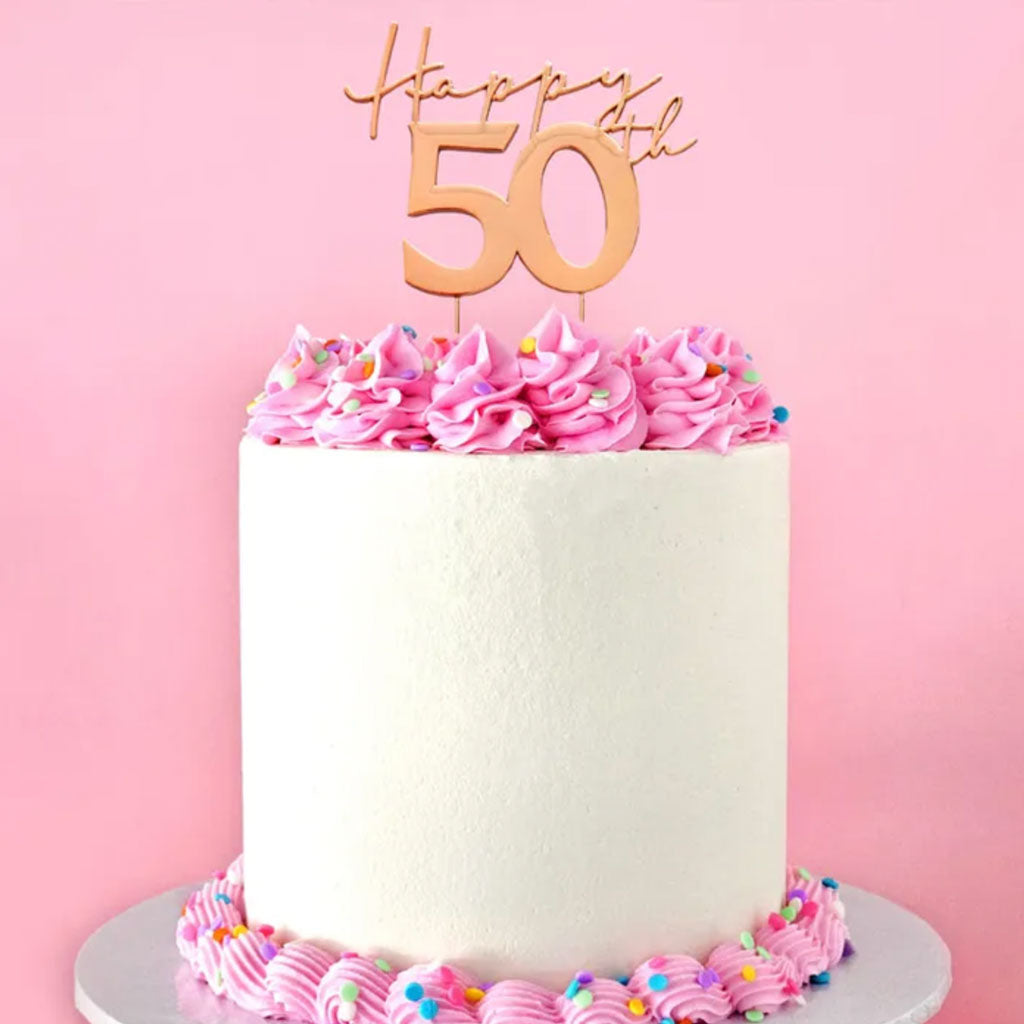 Cake Craft Metal Cake Topper Happy 50th Rose Gold