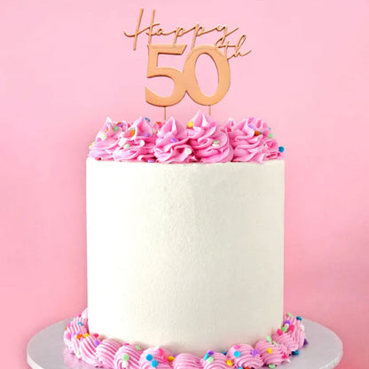 Cake Craft Metal Cake Topper Happy 50th Rose Gold