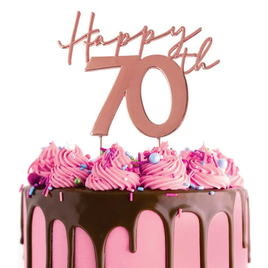 Cake Craft Metal Cake Topper Happy 70th Rose Gold