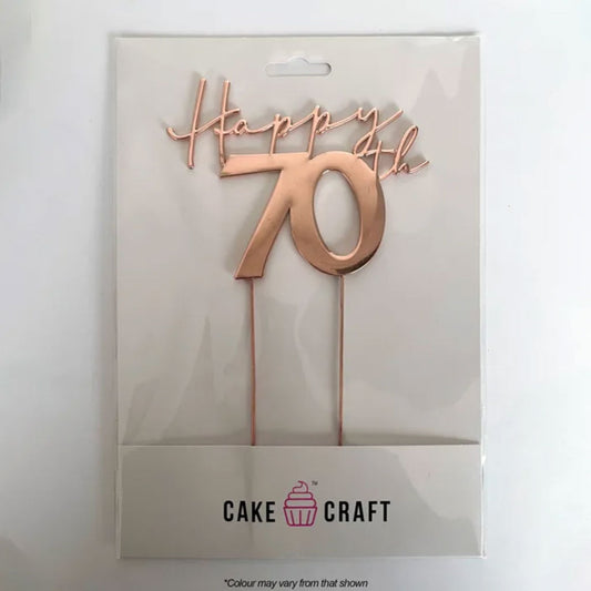 Cake Craft Metal Cake Topper Happy 70th Rose Gold