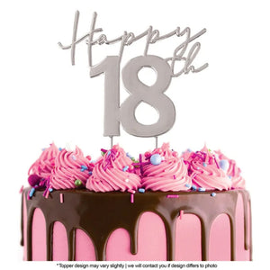 Cake Craft Metal Cake Topper Happy 18th Silver