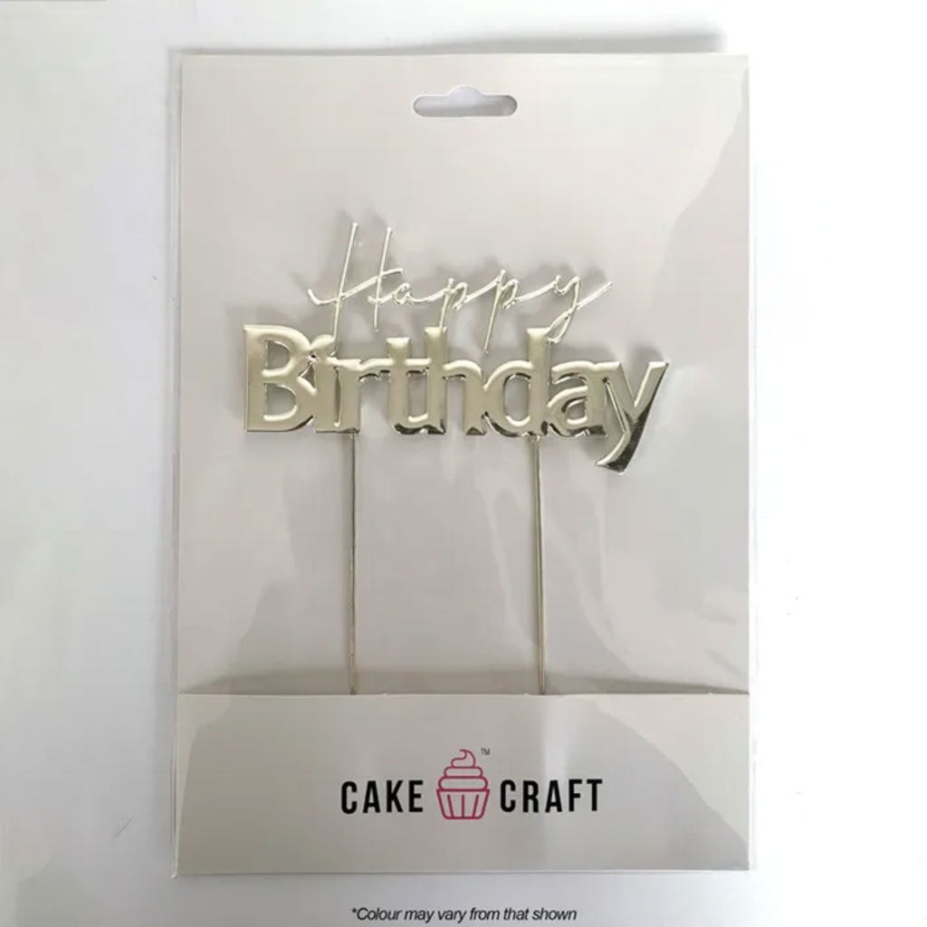 Cake Craft Happy Birthday Style #1 Metal Cake Topper Silver 12cm
