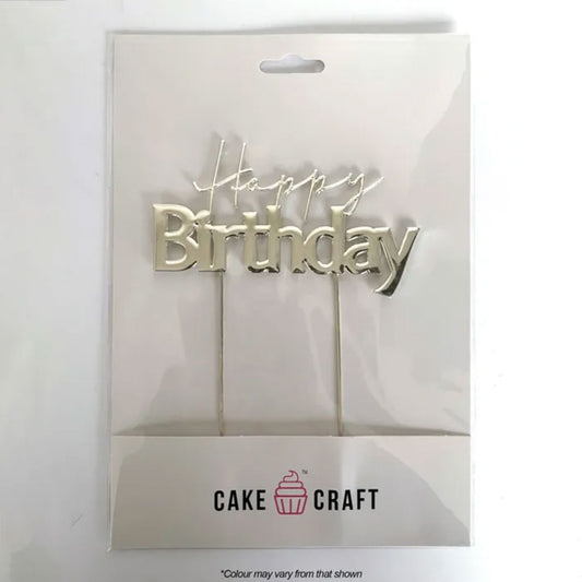 Cake Craft Happy Birthday Style #1 Metal Cake Topper Silver 12cm