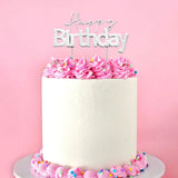 Cake Craft Happy Birthday Style #1 Metal Cake Topper Silver 12cm