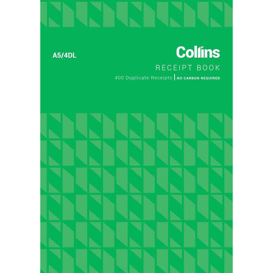 Collins Cash Receipt Book A5/4DL No Carbon Required