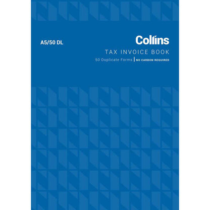 Collins tax invoice book with blue geometric pattern on a white background