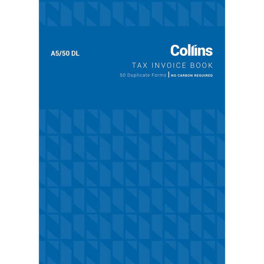 Collins tax invoice book with blue geometric pattern on a white background