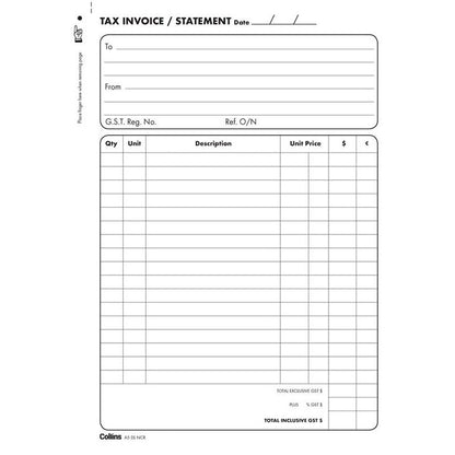 Collins Tax Invoice Book A5DL No Carbon Required