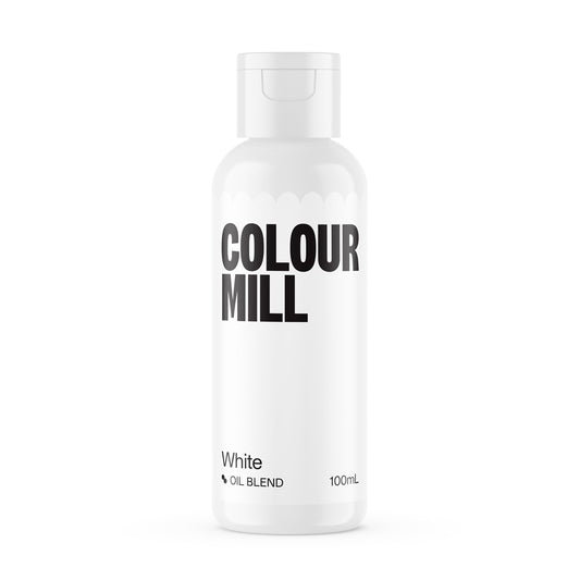 bottle of colour mill white oil blend 100ml on a white background