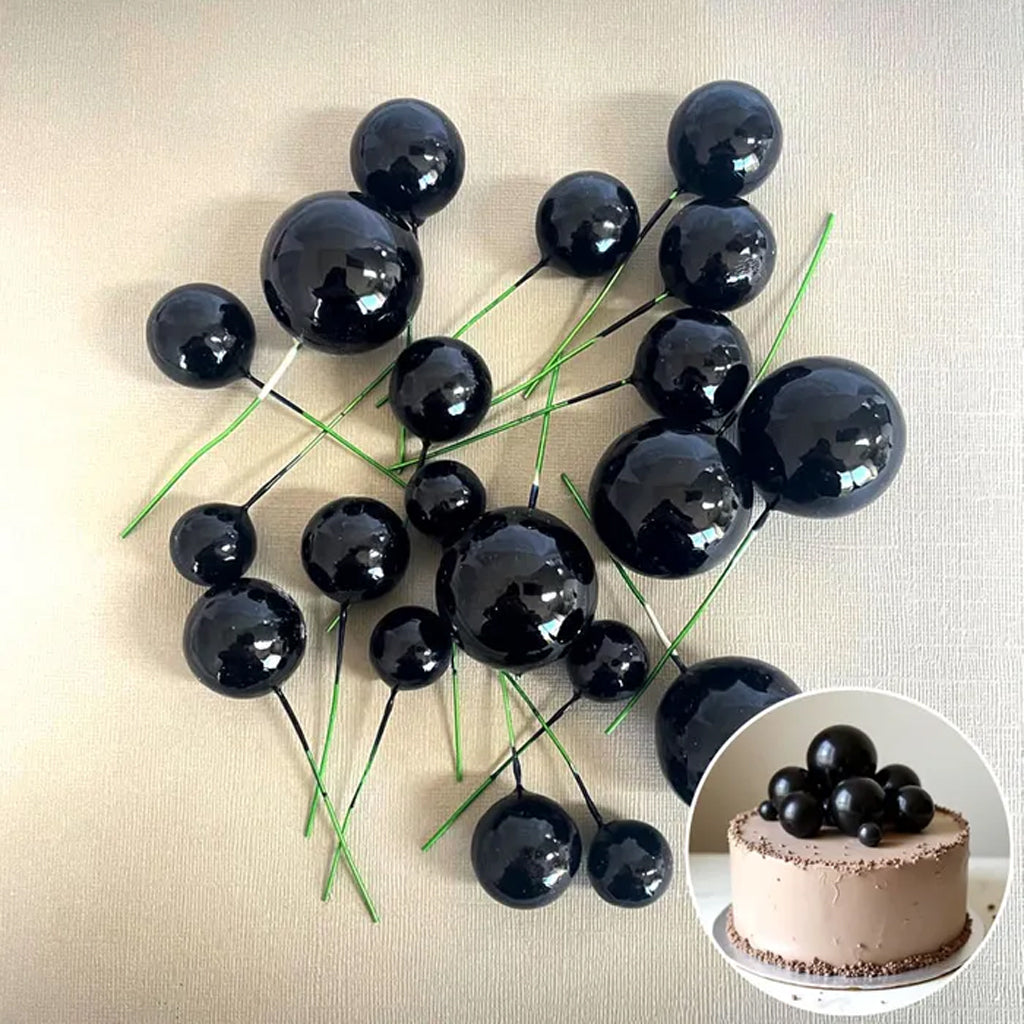 Deco Foam Ball Cake Topper Set - Black Shiny | 20/Piece
