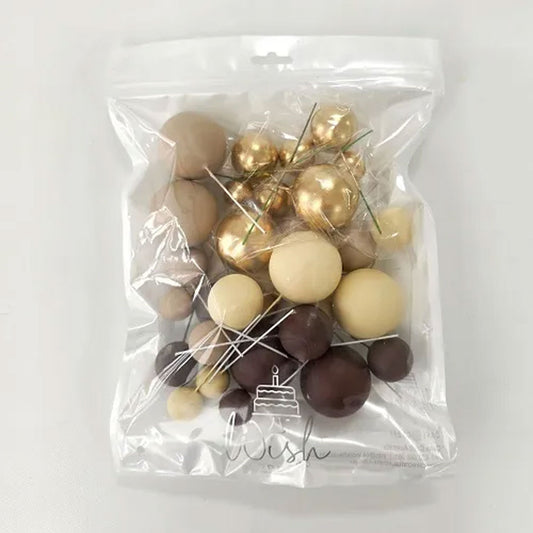 Deco Foam Ball Cake Topper Set - Brown, Cream & Gold | 32/Piece