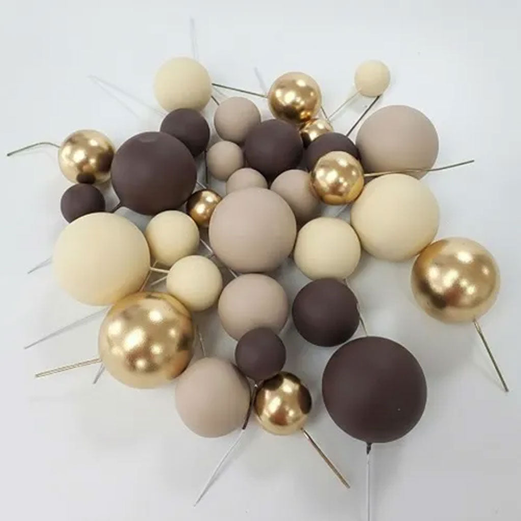 Deco Foam Ball Cake Topper Set - Brown, Cream & Gold | 32/Piece