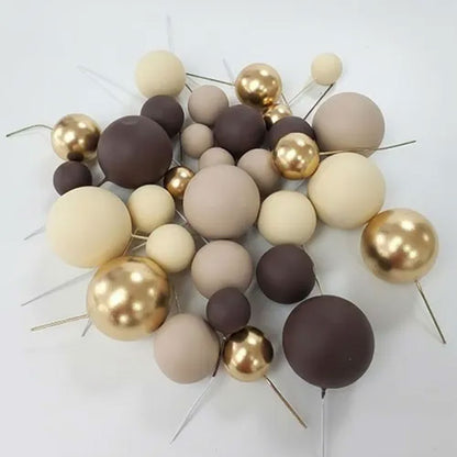 Deco Foam Ball Cake Topper Set - Brown, Cream & Gold | 32/Piece