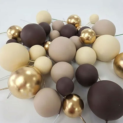 Deco Foam Ball Cake Topper Set - Brown, Cream & Gold | 32/Piece
