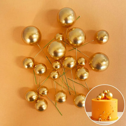 Deco Foam Ball Cake Topper Set | Gold | 20/Piece