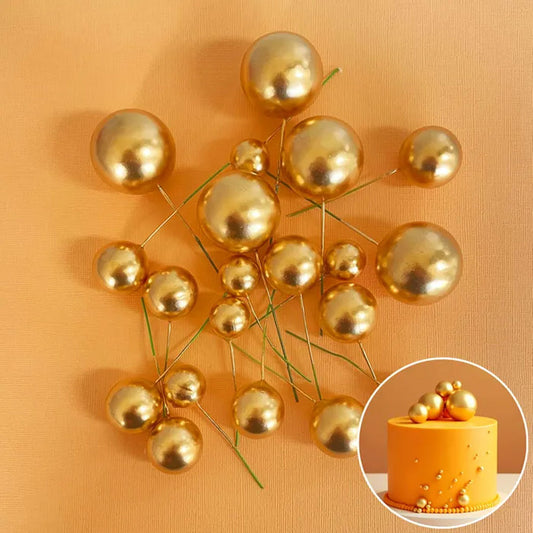 Deco Foam Ball Cake Topper Set | Gold | 20/Piece
