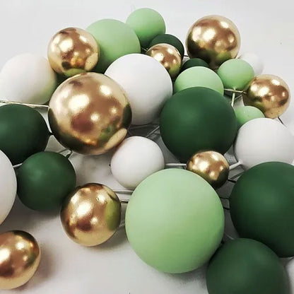 Deco Foam Ball Cake Topper Set - Green, White & Gold | 32/Piece