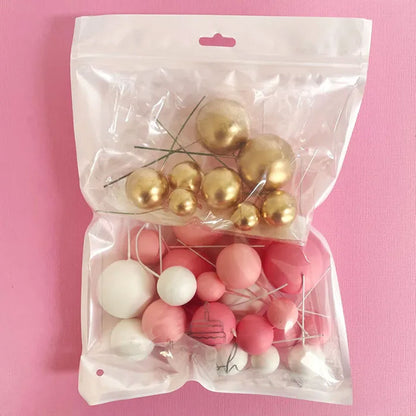 Deco Foam Ball Cake Topper Set - Pink, White & Gold | 32/Piece