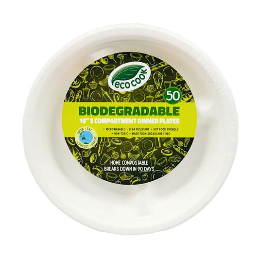 EcoCook Biodegradable Dinner Plates 10" 3 Compartment | 50/Pack