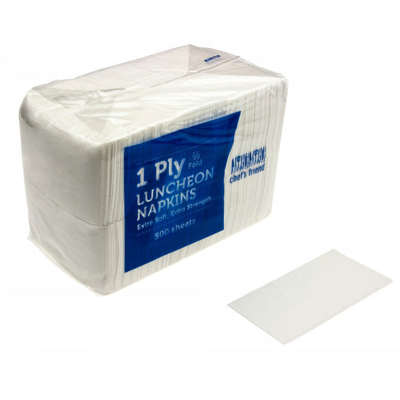 White Luncheon Serviettes Economy 1 Ply 1/8 Fold 500/Pack