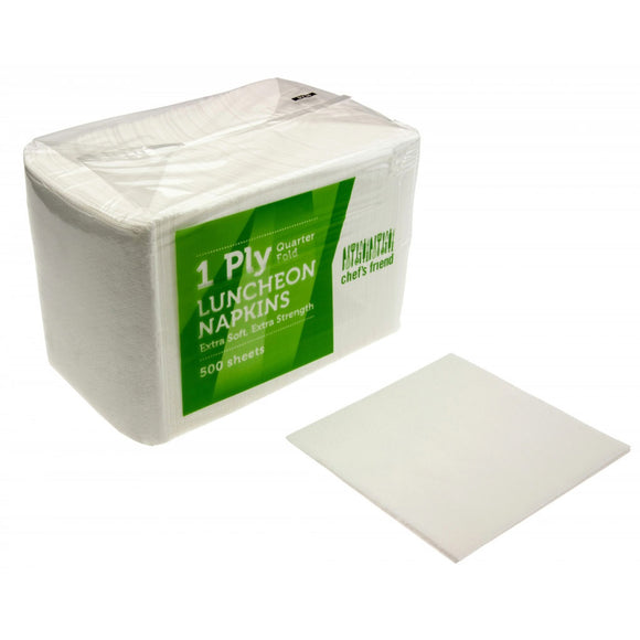 White Luncheon Serviettes Economy 1 Ply 1/4 Fold 500/Pack