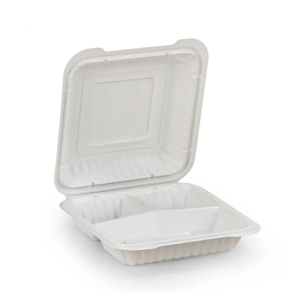 EP83 3 Compartment Plastic Meal Clamshell 8x8x3" | 150/Ctn