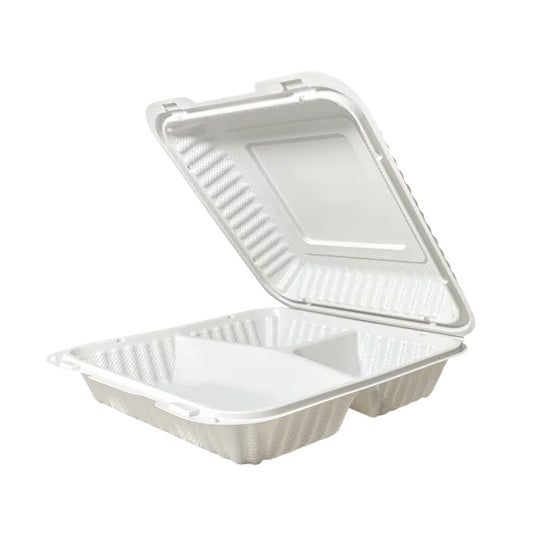 EP93 Large 3 Compartment Plastic Meal Clamshell 9x9x3" | 50/Pack