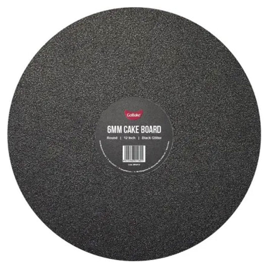 Cake Board Round Glitter Black 12 Inch | 6mm Thick Masonite