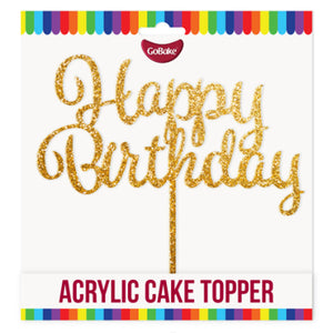 GoBake Acrylic Cake Topper Happy Birthday Glitter Gold