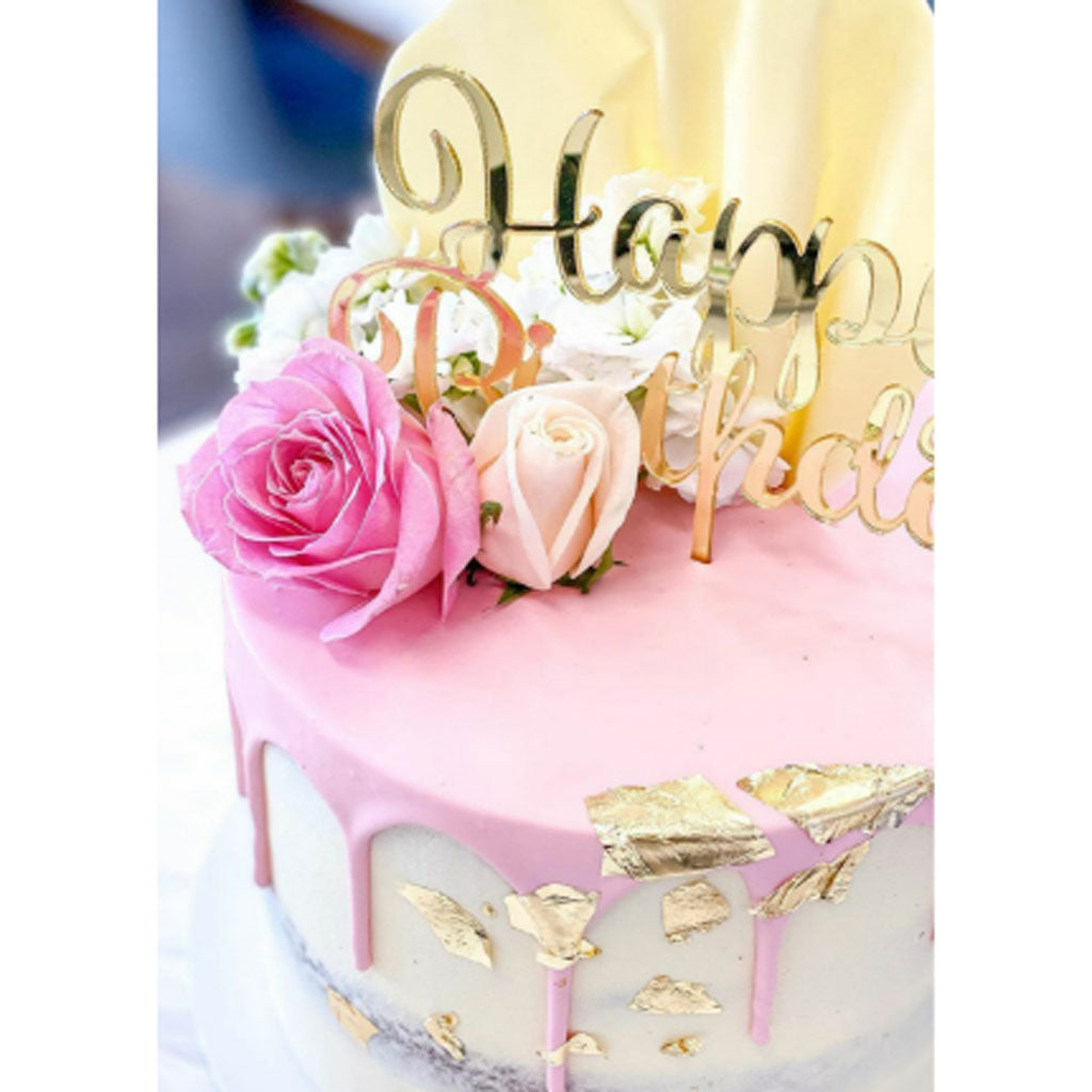 GoBake Acrylic Cake Topper Happy Birthday Gold