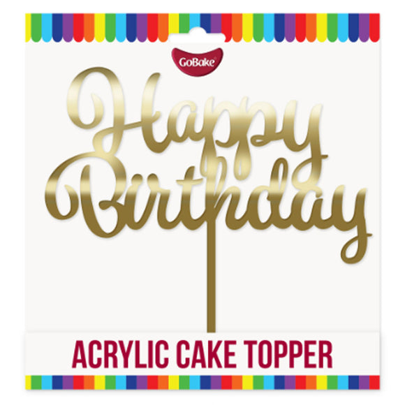 GoBake Acrylic Cake Topper Happy Birthday Gold
