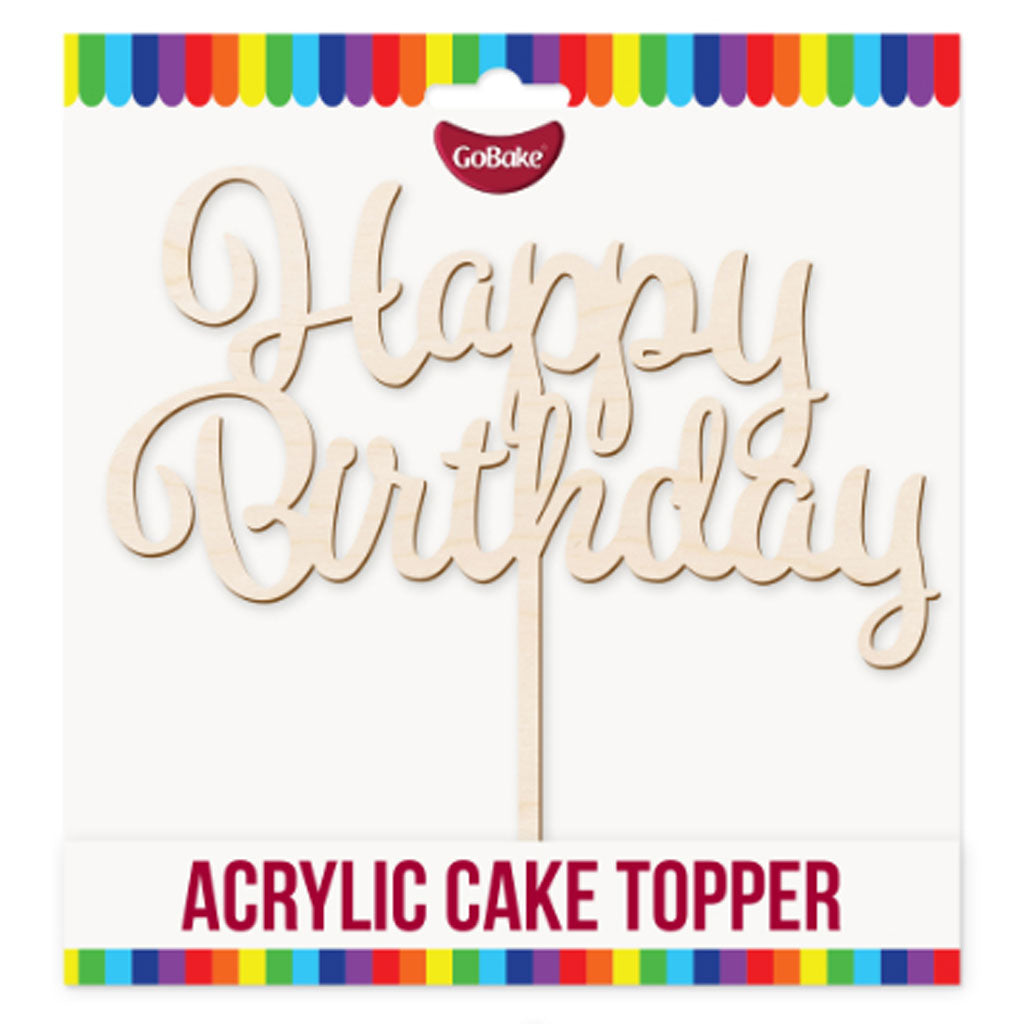 GoBake Acrylic Cake Topper Happy Birthday Natural