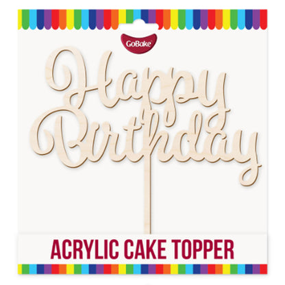 GoBake Acrylic Cake Topper Happy Birthday Natural