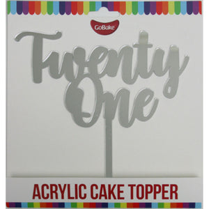 GoBake Acrylic Cake Topper Twenty One Silver