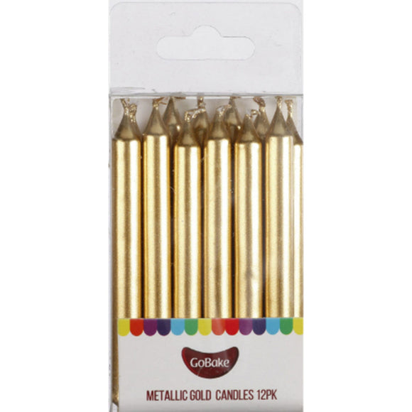 GoBake Candles Metallic Gold 8cm 12/Pack