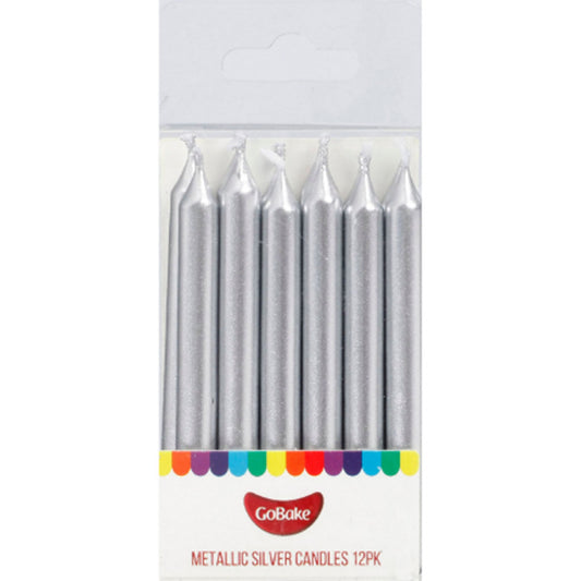 GoBake Candles Metallic Silver 8cm 12/Pack