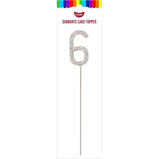 GoBake Silver Diamante #6 Topper 4.5cm