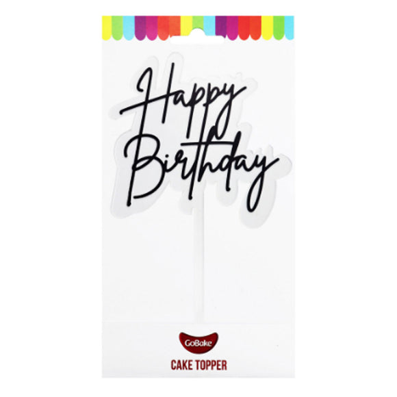 GoBake Small Acrylic Topper Happy Birthday Elegant Black