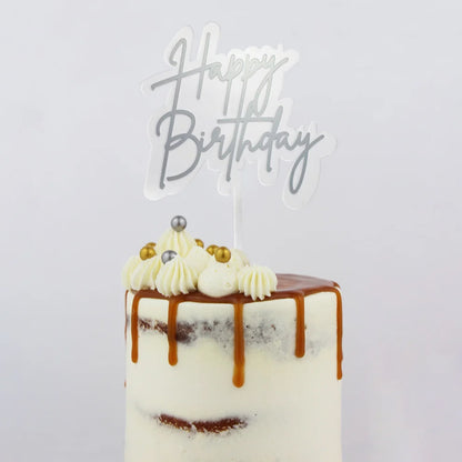 GoBake Acrylic Happy Birthday Cake Topper - Elegant Silver