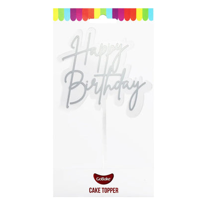 GoBake Acrylic Happy Birthday Cake Topper - Elegant Silver